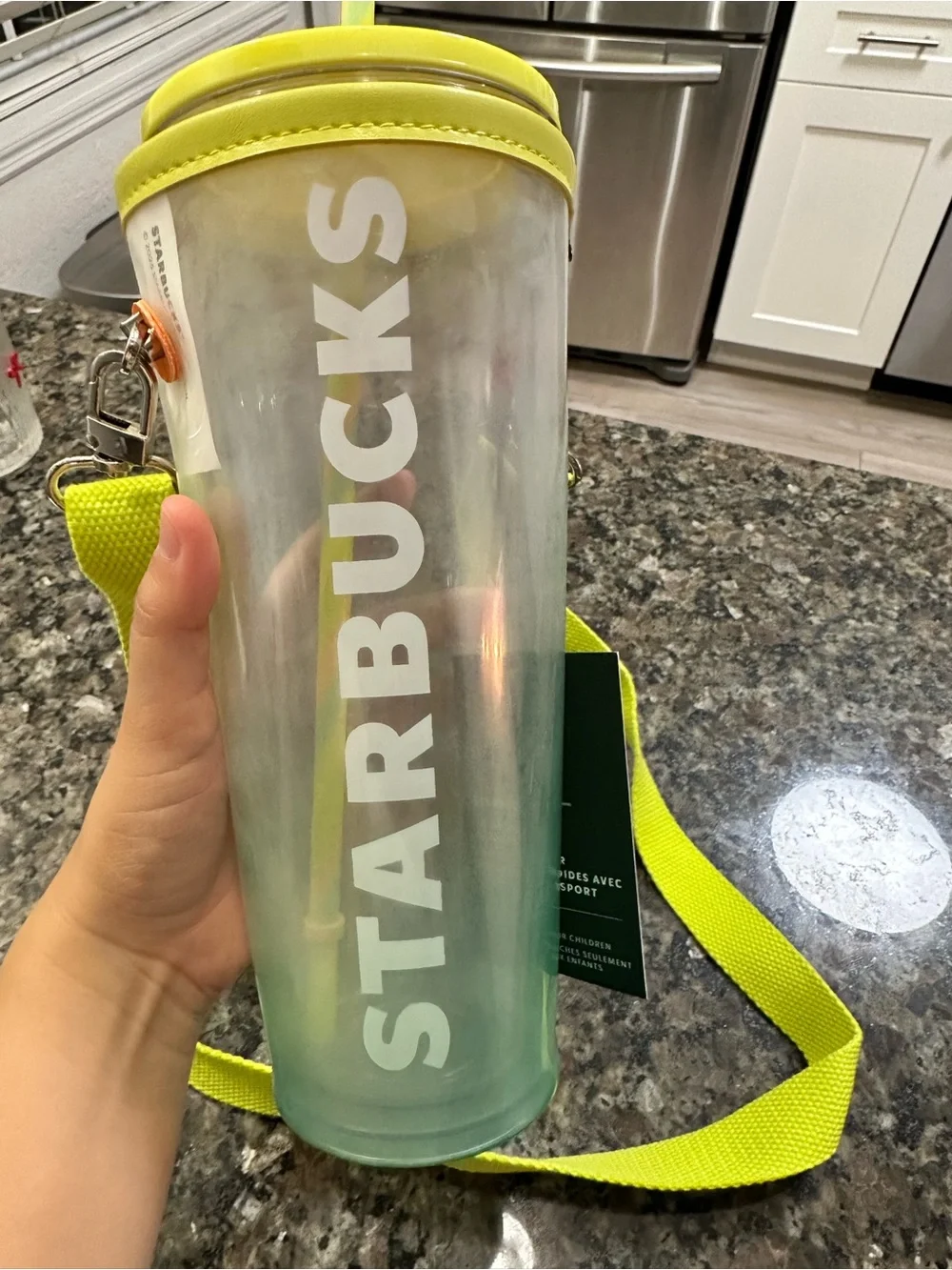 Starbucks Translucent Tumbler Crossbody with Neon Yellow Strap